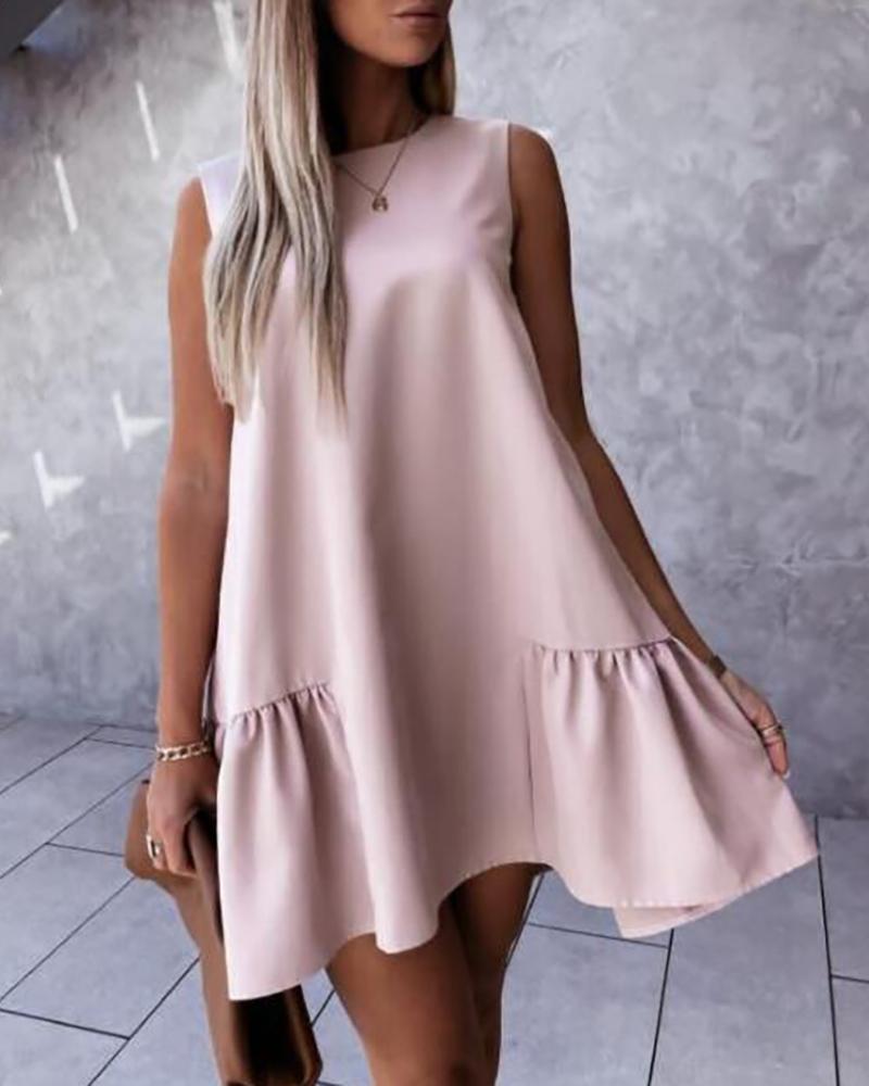 

O-neck Sleeveless Ruched Casual Dress, Pink