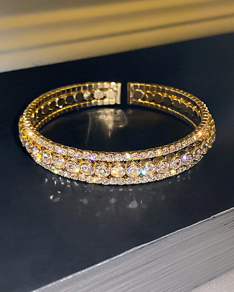 

1pc Sparkling Rhinestone Decor Cuff Bangle, Style2