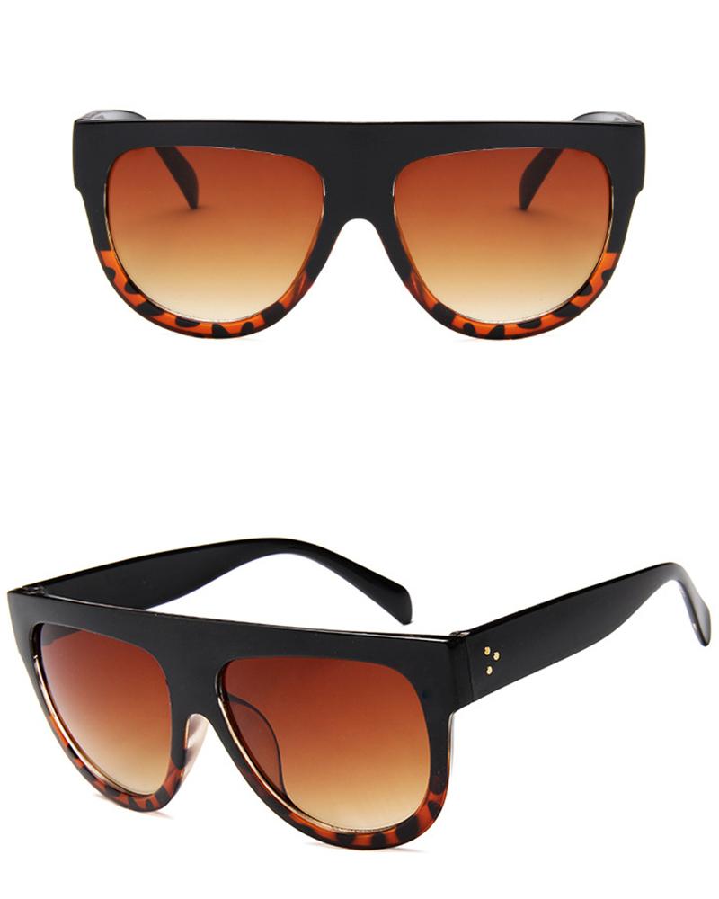 

1Pair Leopard Flat Top Gradient Color Sunglasses, Coffee