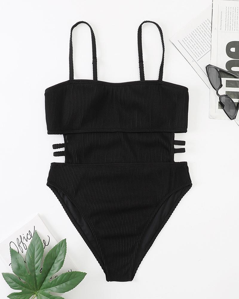 

Ladder Cutout Ribbed One-Piece Swimsuit, Black