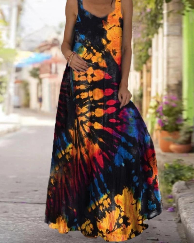

Thick Strap Butterfly Print Maxi Dress, Black