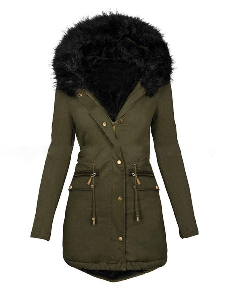 

Women' Parka Casual Winter Long Coat Zip Up Fur Collar Drawstring Lined Hooded Fit Warm Jacket, Green