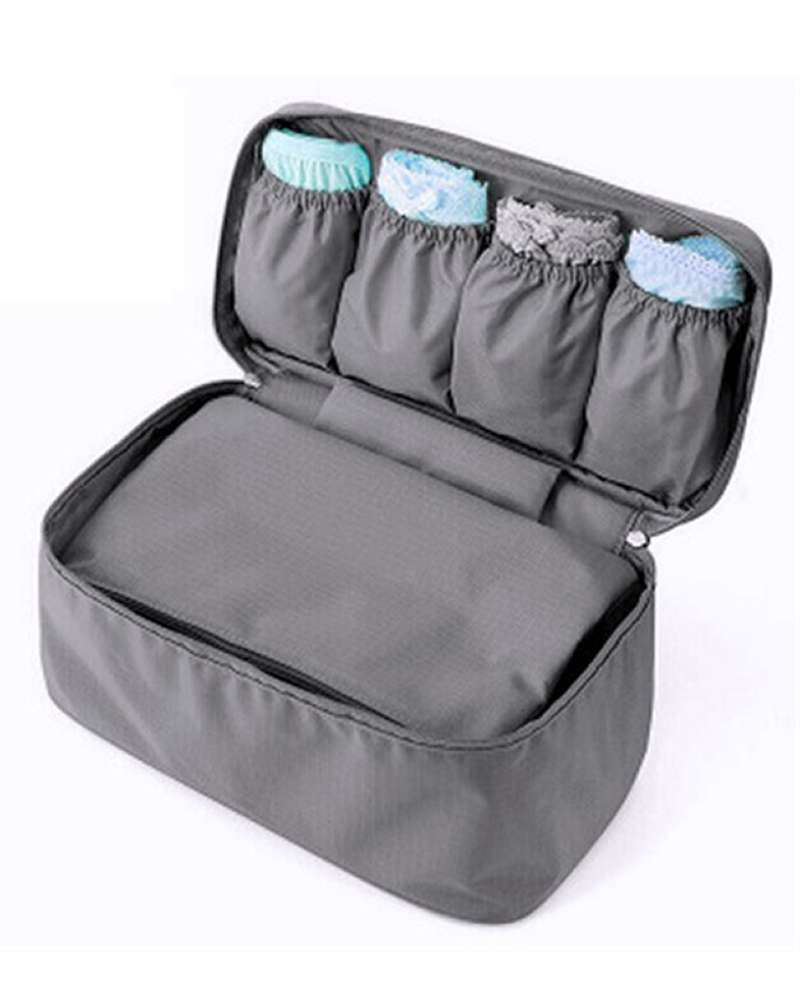 

Underwear Organizer Large Compartment Lightweight Double Layer Cosmetic Bag Bra Bag, Gray