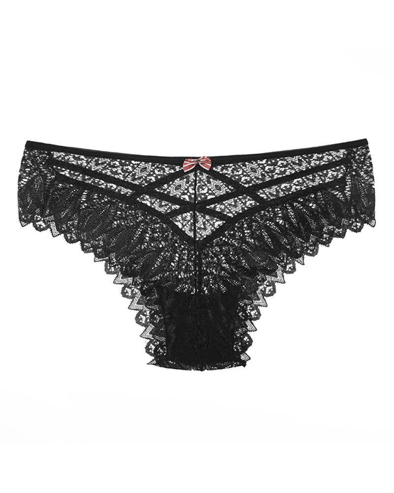 

Bowknot Decor Crochet Lace Criss Cross Panty, Black