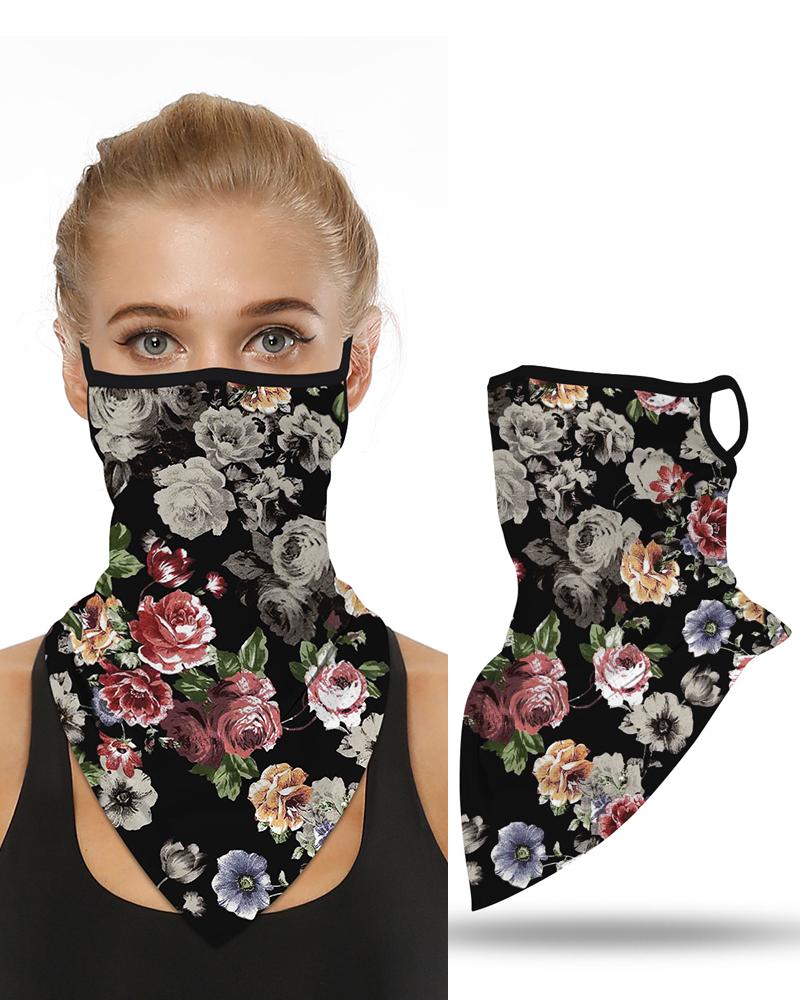 

Floral Print Breathable Ear Loop Face Cover Windproof Motorcycling Dust Outdoors Bandana, Black