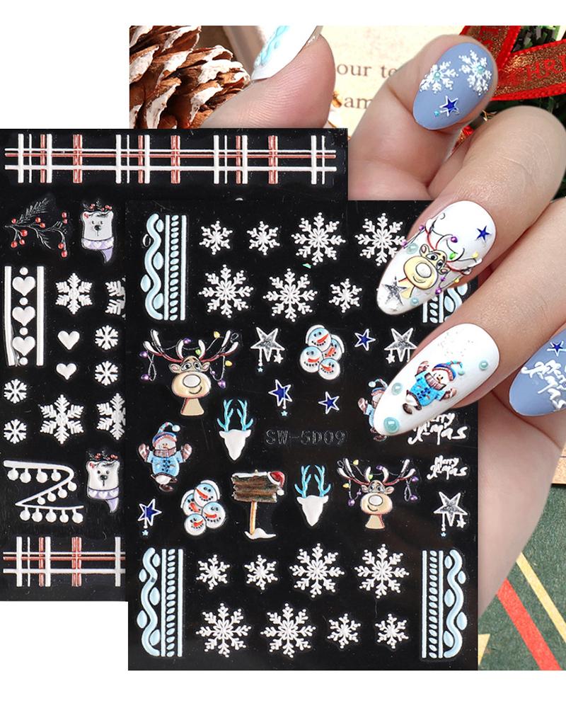 

1 Sheet 5D Christmas Santa Snowflake Snowman Reindeer Decals Nail Art Stickers, Style1