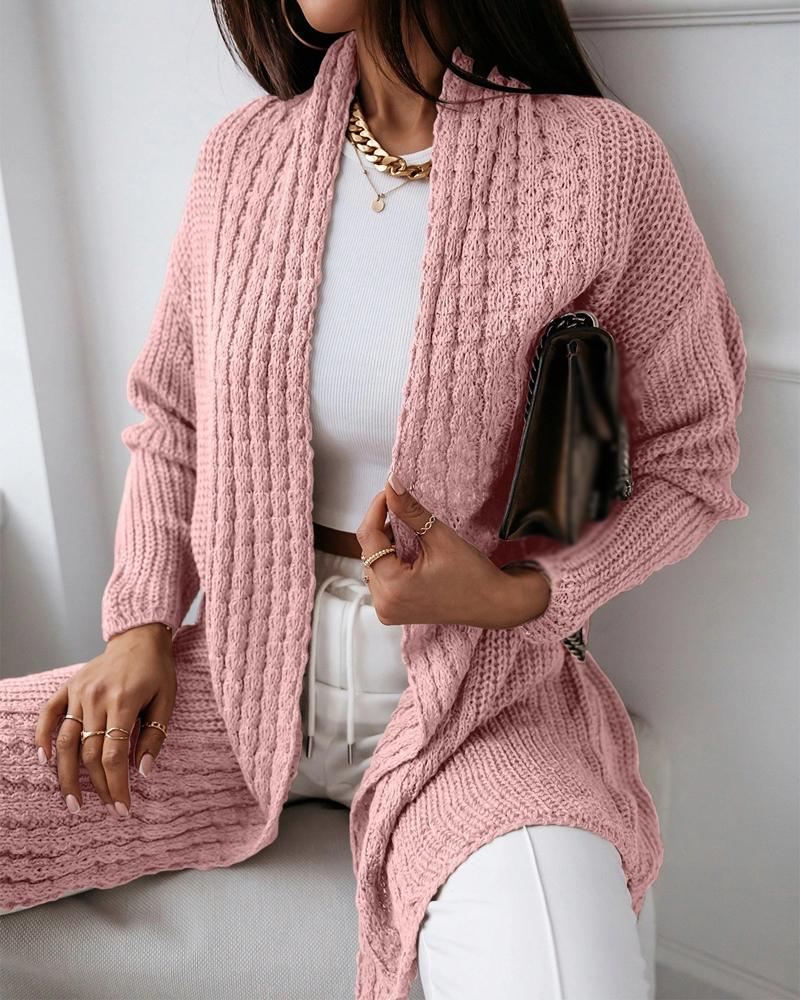 

Open Front Cable Knit Longline Cardigan, Pink