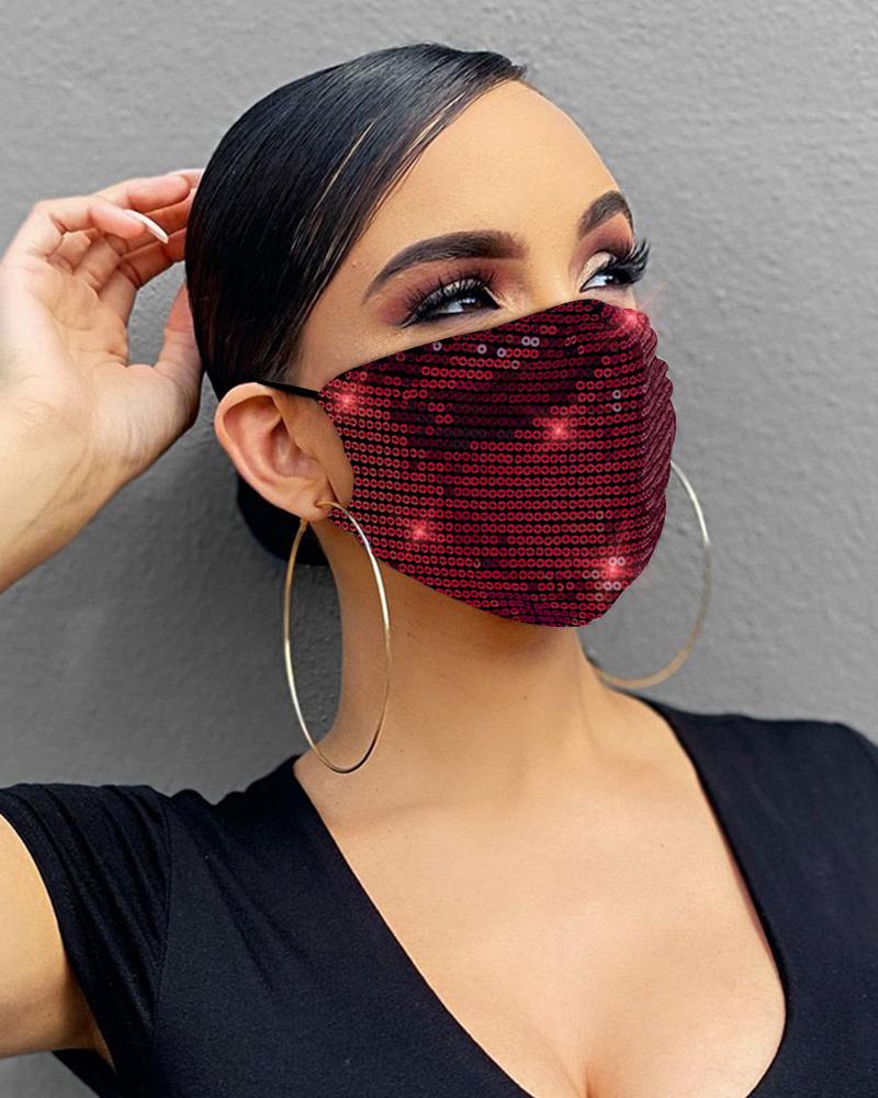 

Allover Sequins Breathable & Reusable Mouth Mask, Wine red