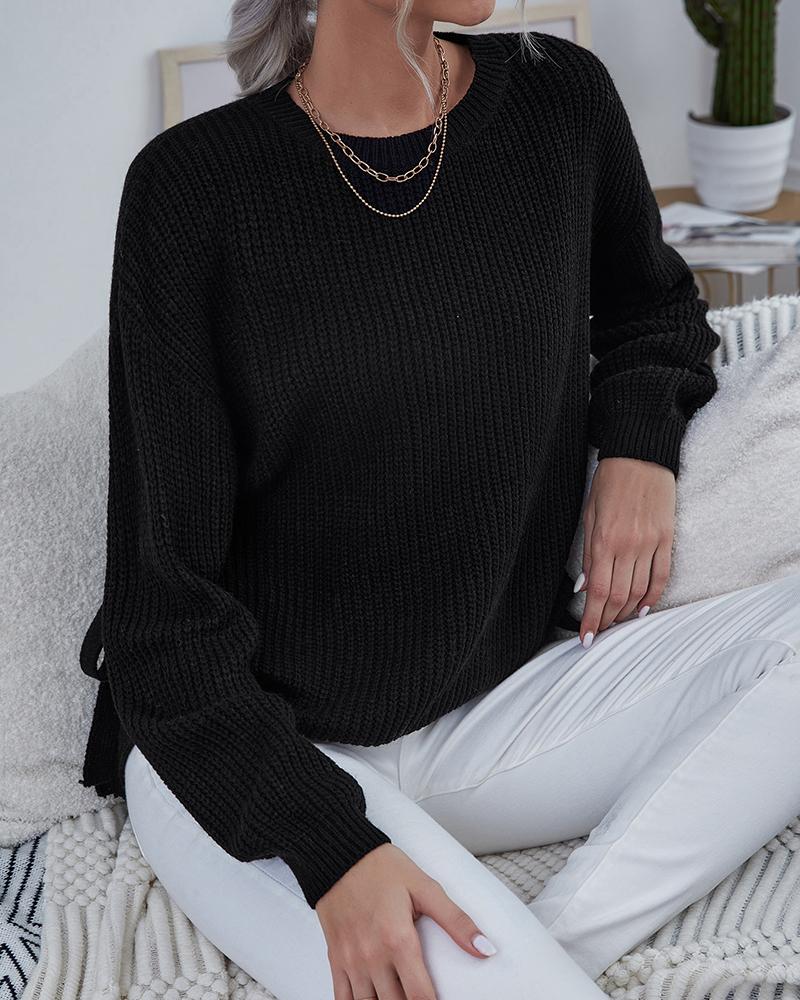 

O-neck Long Sleeve Casual Sweater, Black