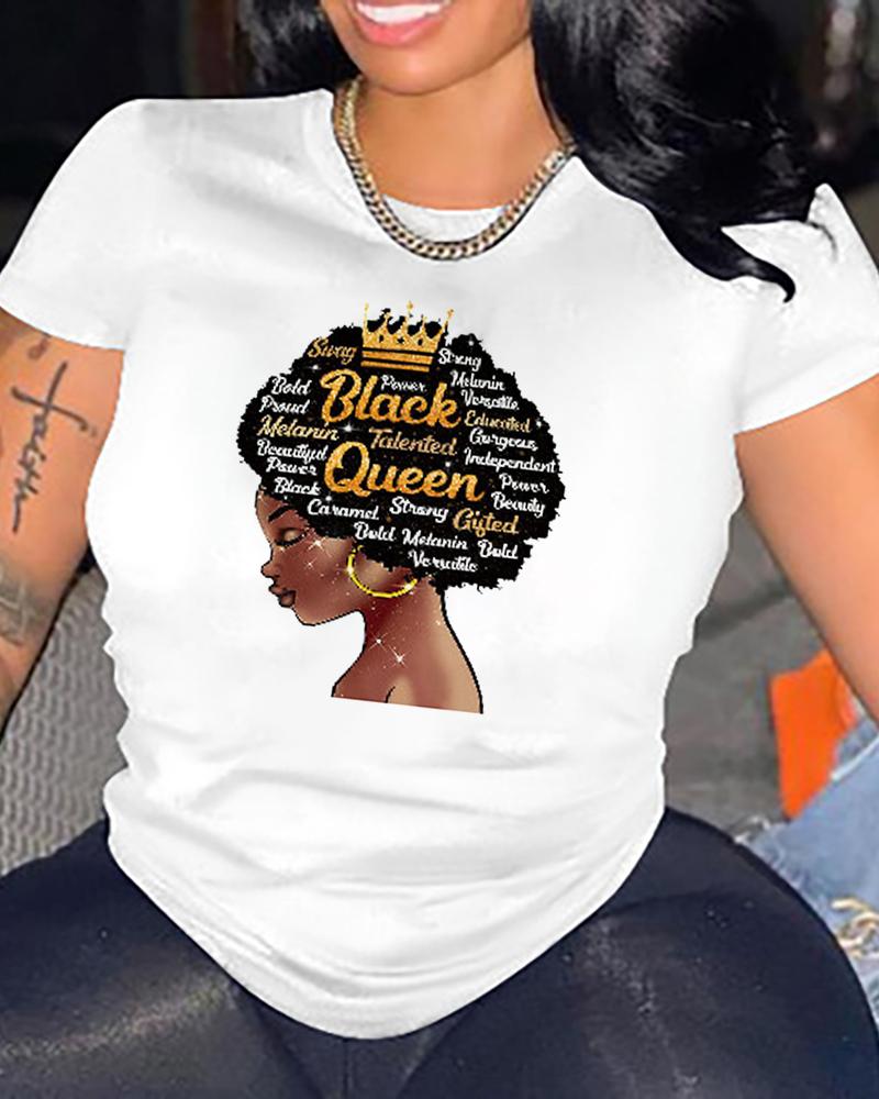 

Figure Letter Print Casual T-shirt, White