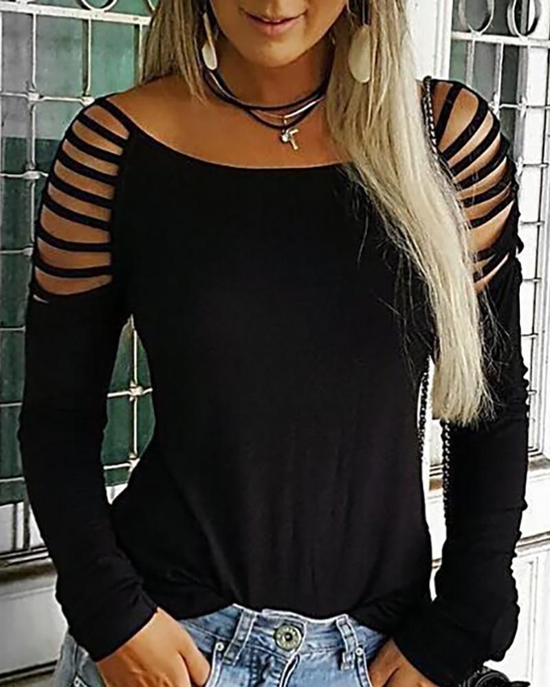 

Ladder Cut Out Long Sleeve Casual Top, Black