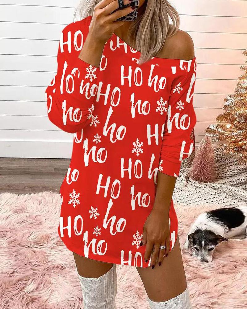 

Christmas Snowflake Letter Print Sweatshirt Dress, Red