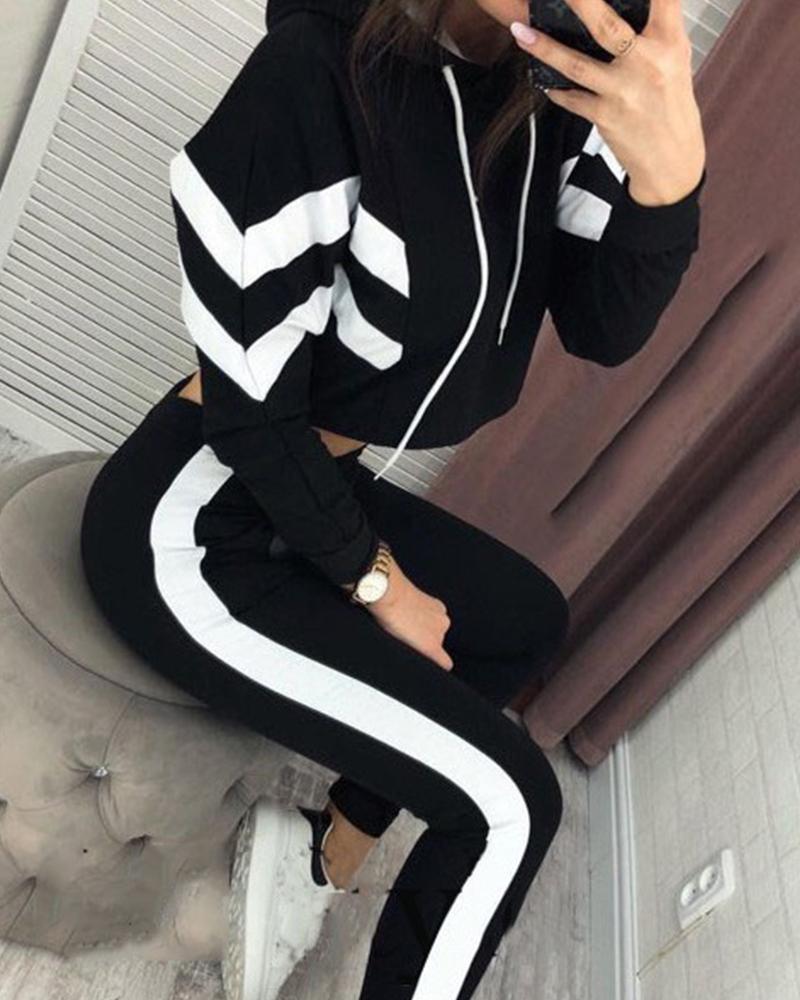 

Crop Hoodie & Pants Set, Black