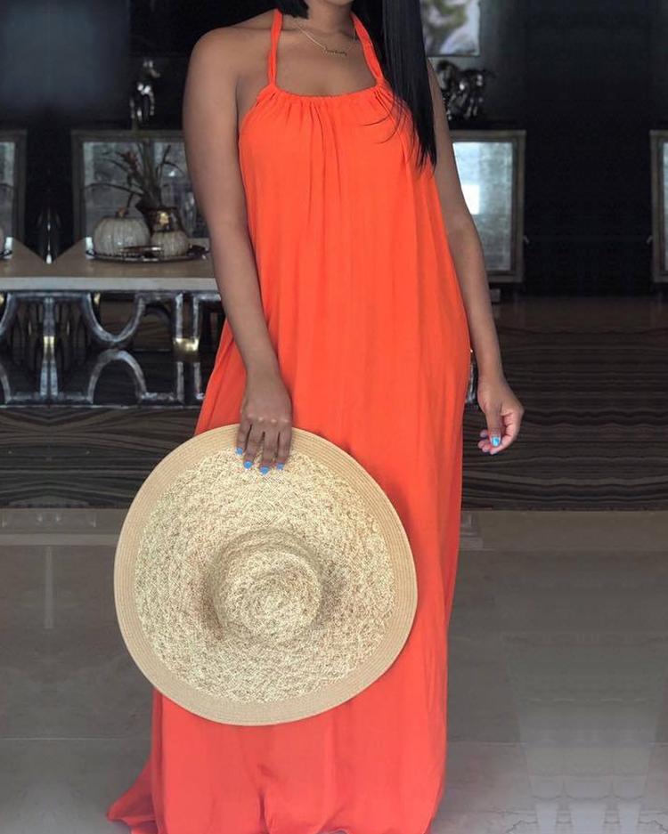 

Sexy Solid Halter Backless Maxi Dress, Orange