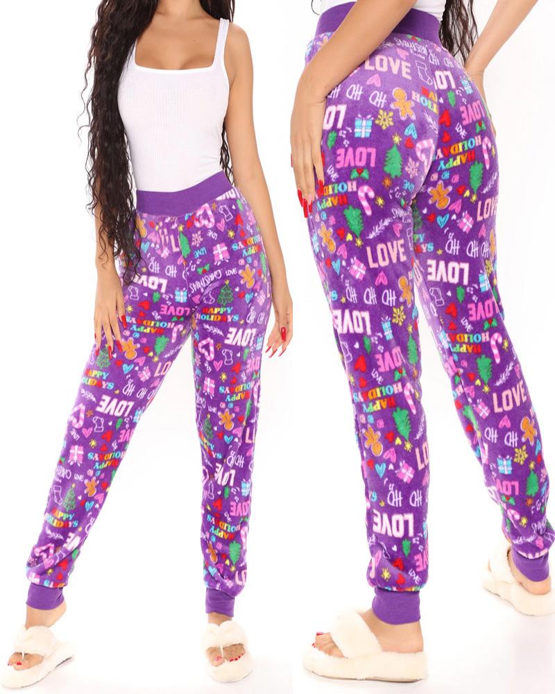 

Christmas Letter Heart Graphic Print Lounge Pants, Light purple