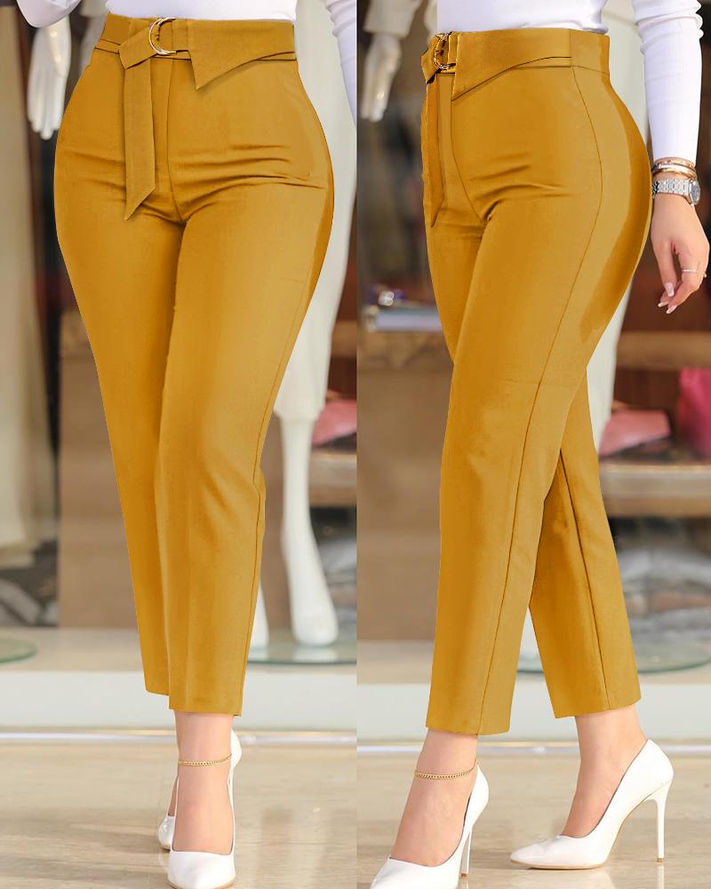 

O-Ring Detail High Waist Work Pants, Yellow
