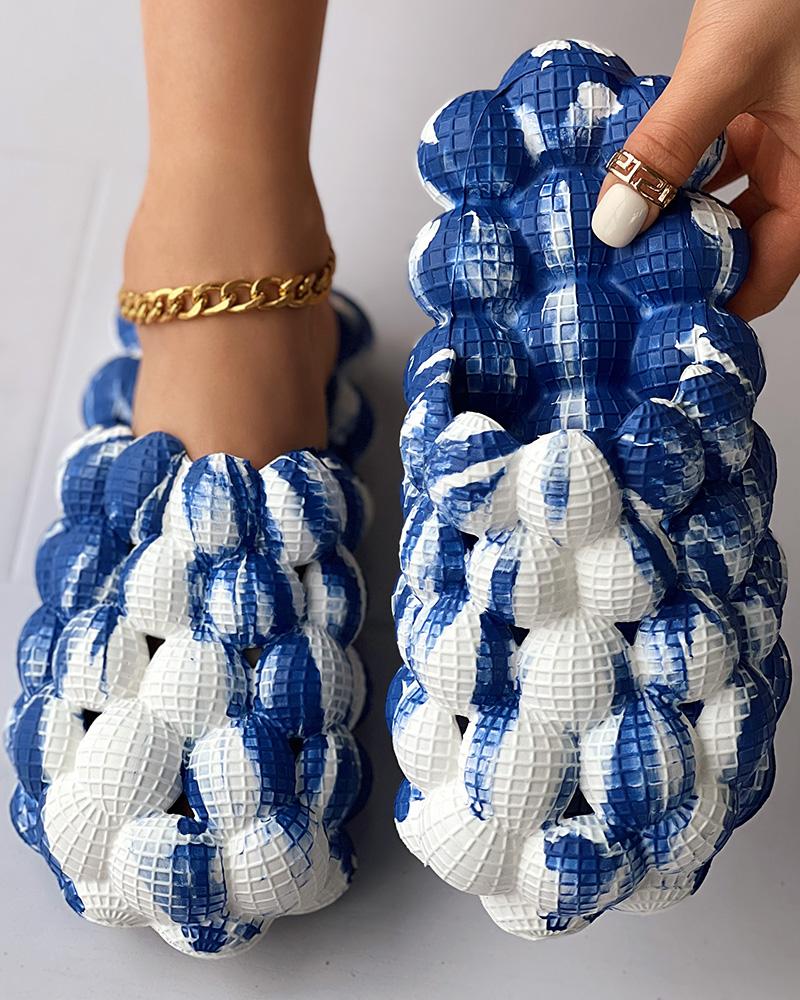 

Colorblock Non Slip Soft Bubble Slippers, Blue&white