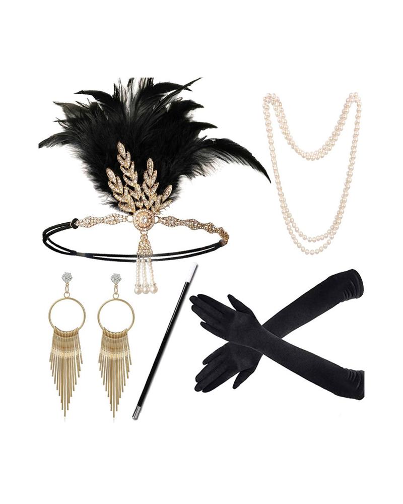 

5PCS 1920s Luxury Jewelry Set Gatsby Party Audrey Hepburn Flapper Girl Props Costume Accessories Set, Gold