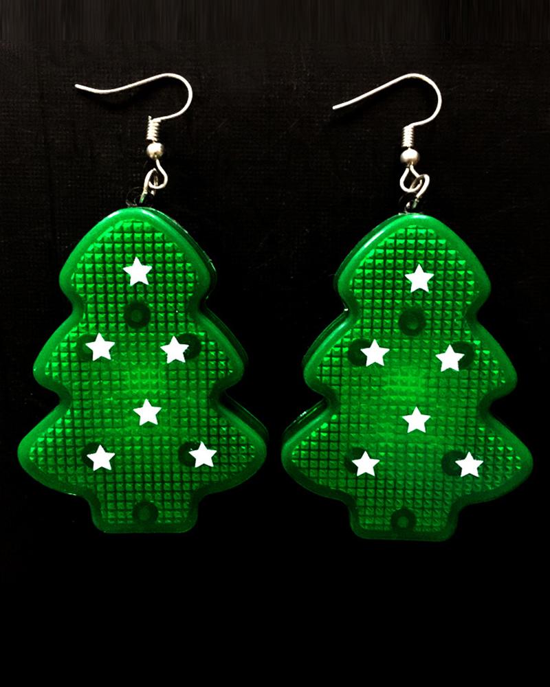 

1Pair Christmas Tree Shaped LED Light Up Drop Earrings, Green