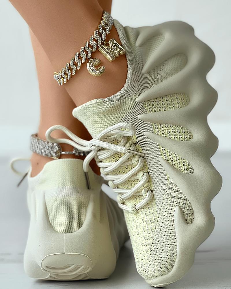 

Lace-up Knit Octopus Sneakers, Beige