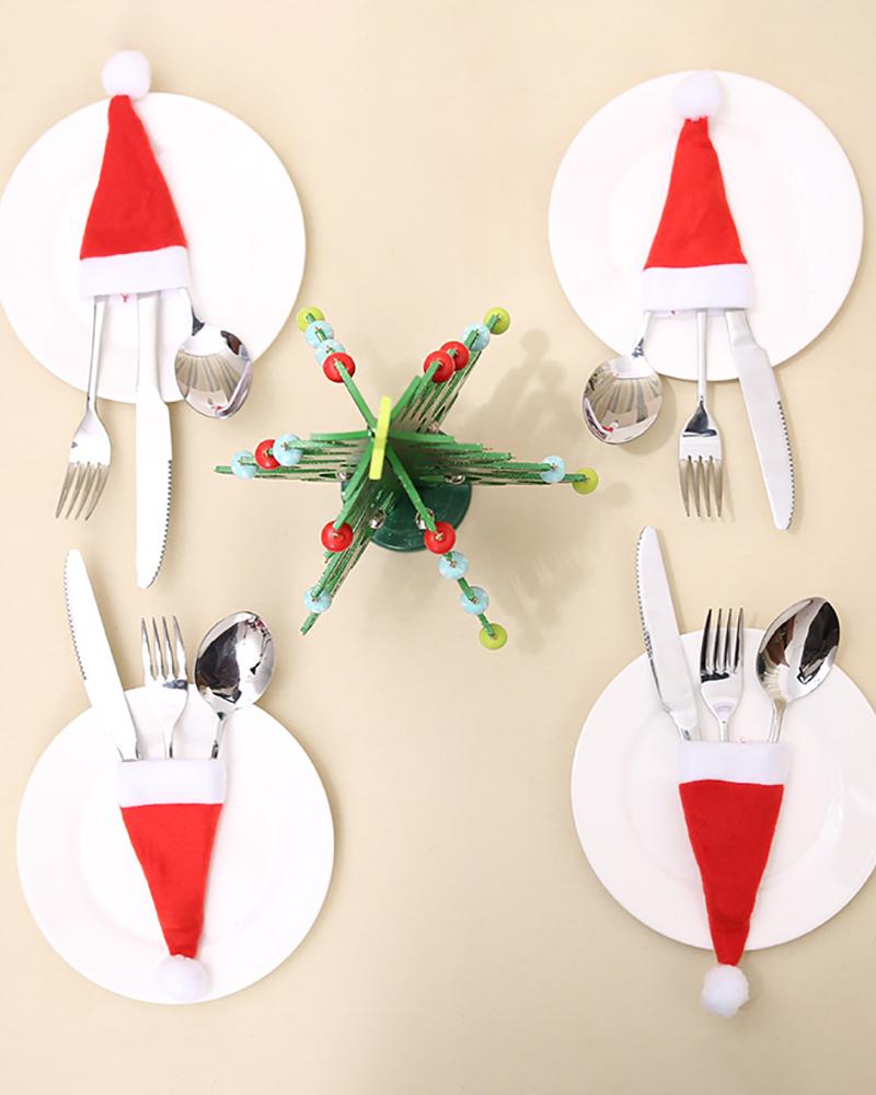 

10PCS Silverware Christmas Hat Wine Bottle Cover Xmas Decoration Home Decorations Santa Claus Hat Xmas, Red