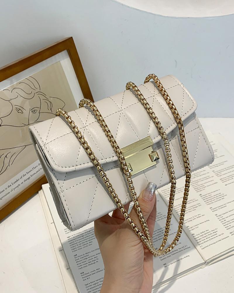 

Beaded Strap Quilted Flag Shoulder Bag, White