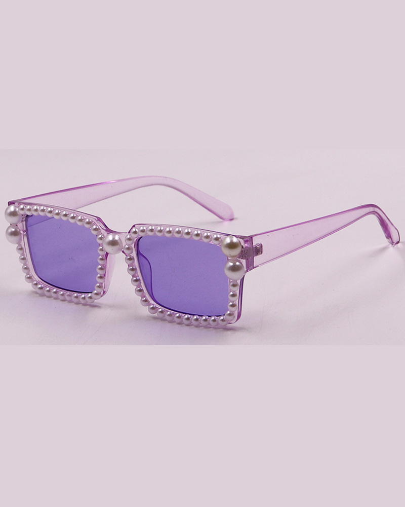 

1Pair Fake Pearls Decor Rectangular Gradient Sunglasses, Purple