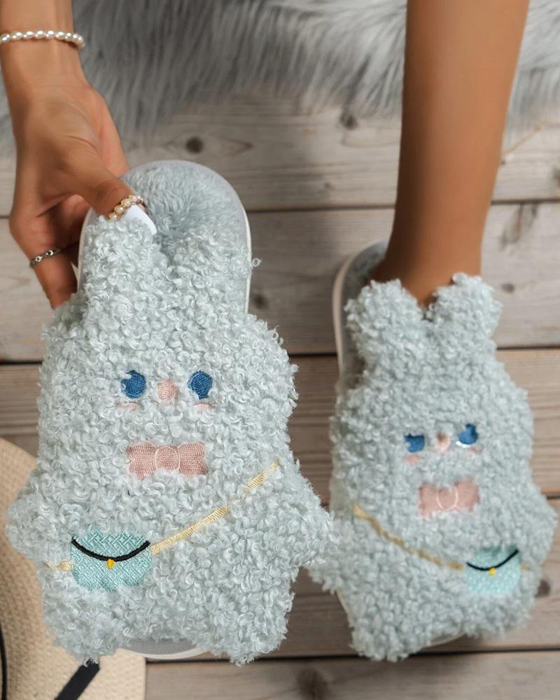 

Christmas Cartoon Rabbit Fluffy Slippers, Blue