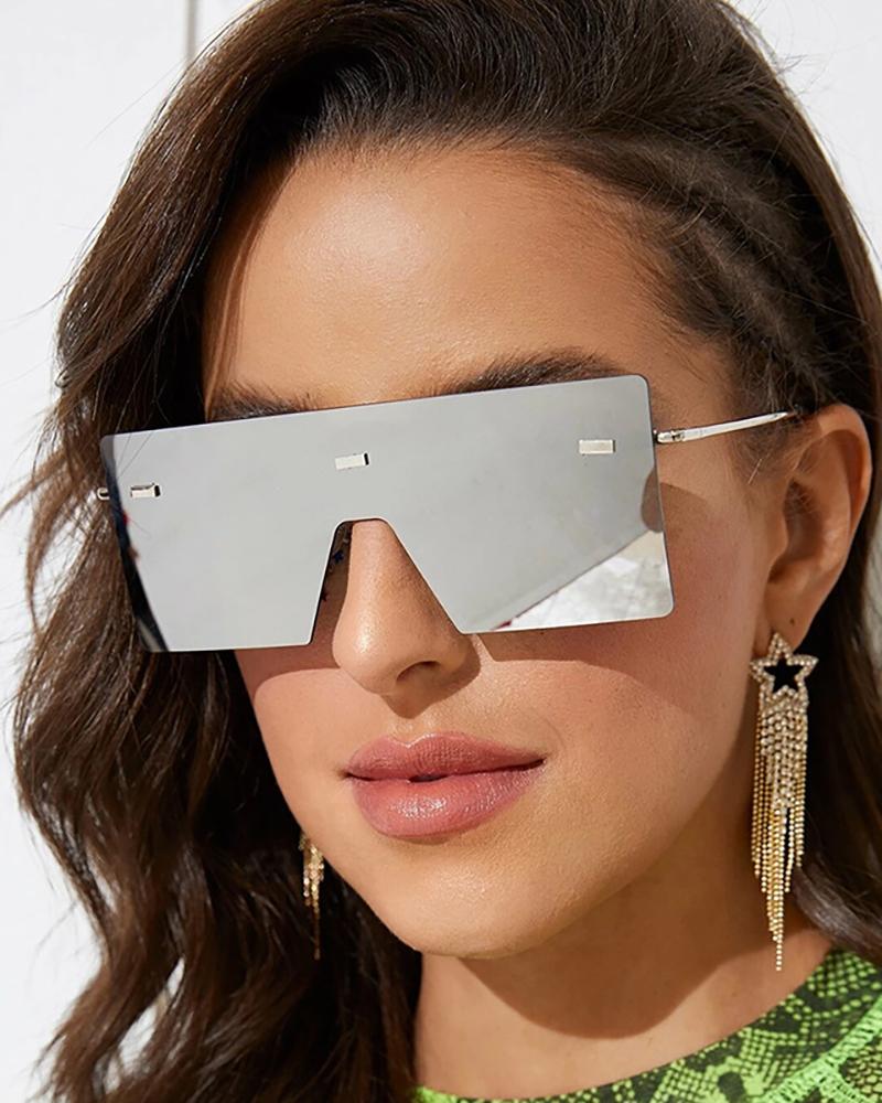 

1Pair Flat Top Rimless Square Frame Sunglasses, Gray