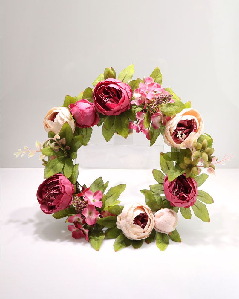 

Handmade Peony Flowers Artificial Wreath Spring Floral Wreath For Front Door Wedding Christmas Party Wall Window Decoration, Pink