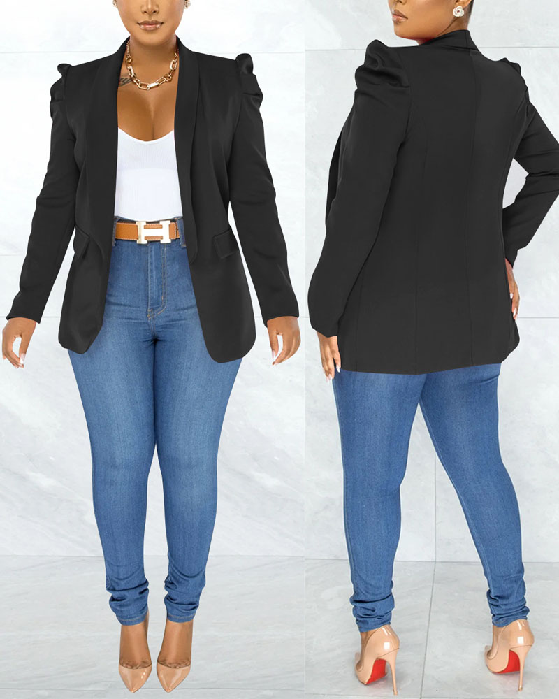 

Puff Sleeve Shawl Collar Blazer, Black