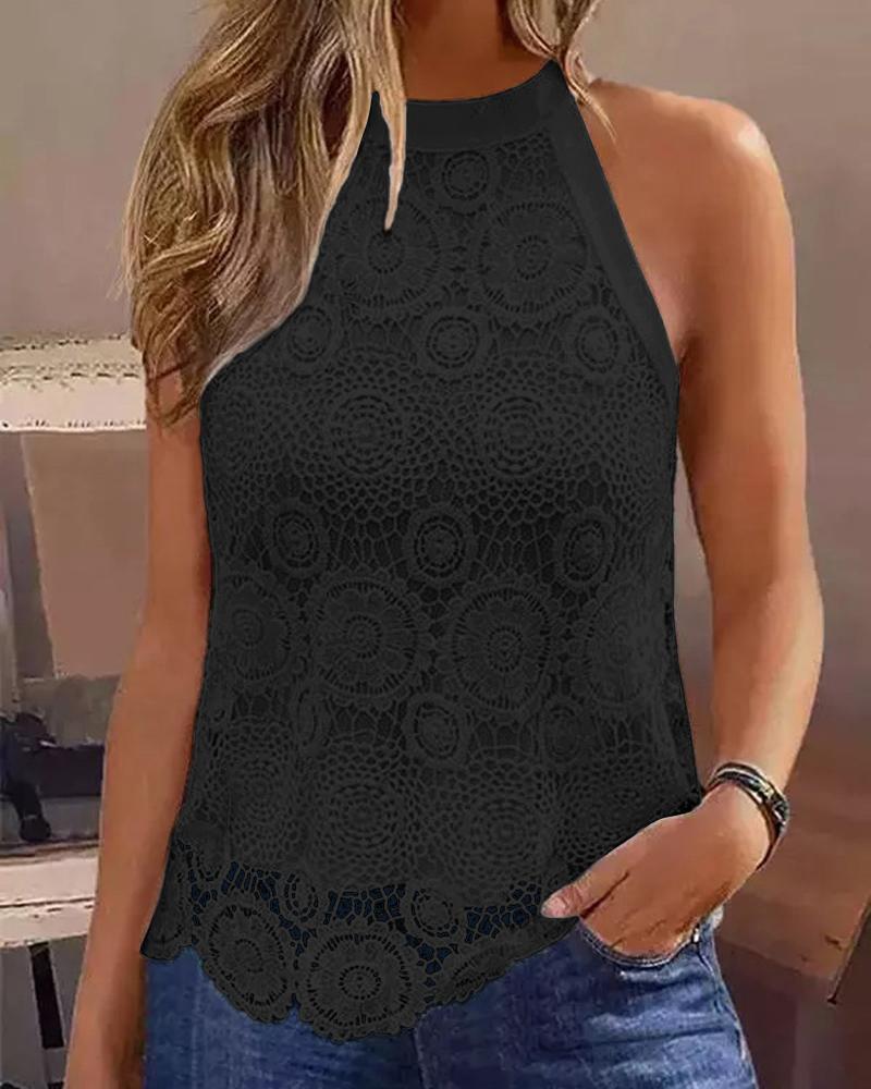 

Tied Detail Sleeveless Lace Top, Black