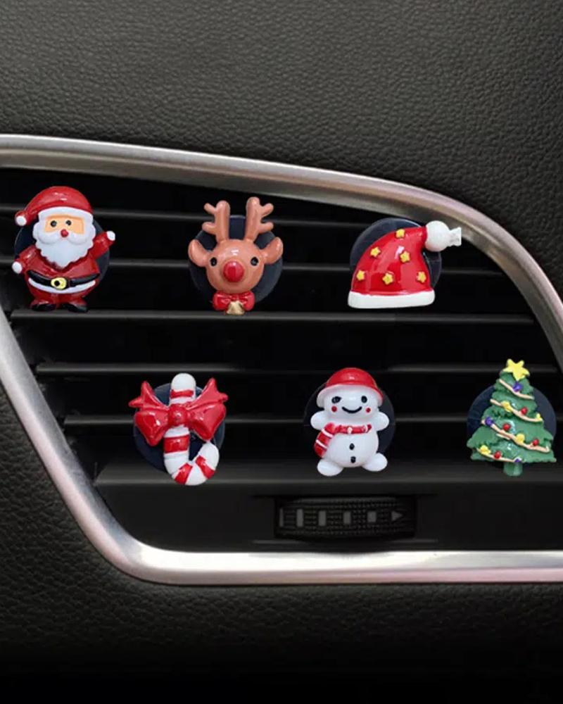 

Christmas Car Air Outlet Aromatherapy Clip Car Accessories Santa Elk Hat Tree Candy Cane Shaped Decorations Set, Red