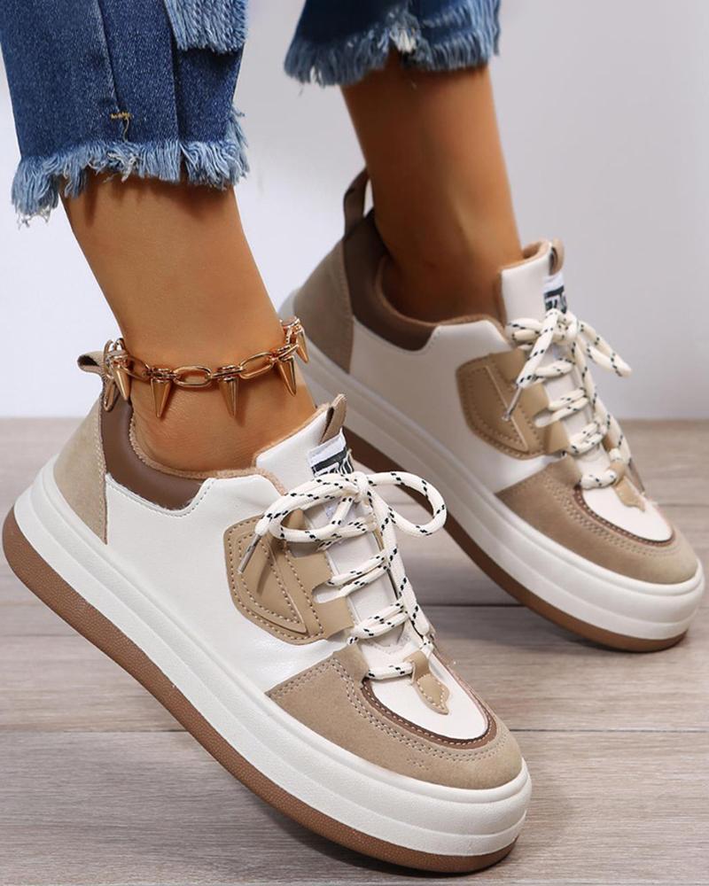 

Colorblock Lace-up Platform Sneakers, Khaki