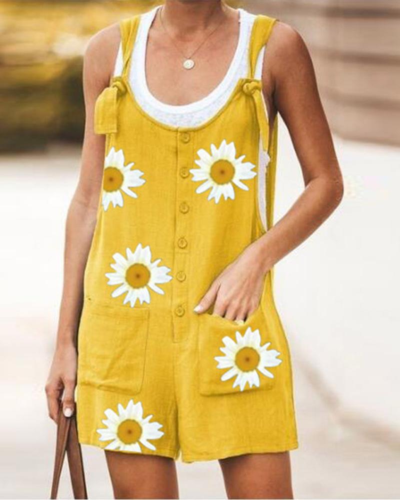 

Daisy Print Overall Pocket Design Romper, Yellow