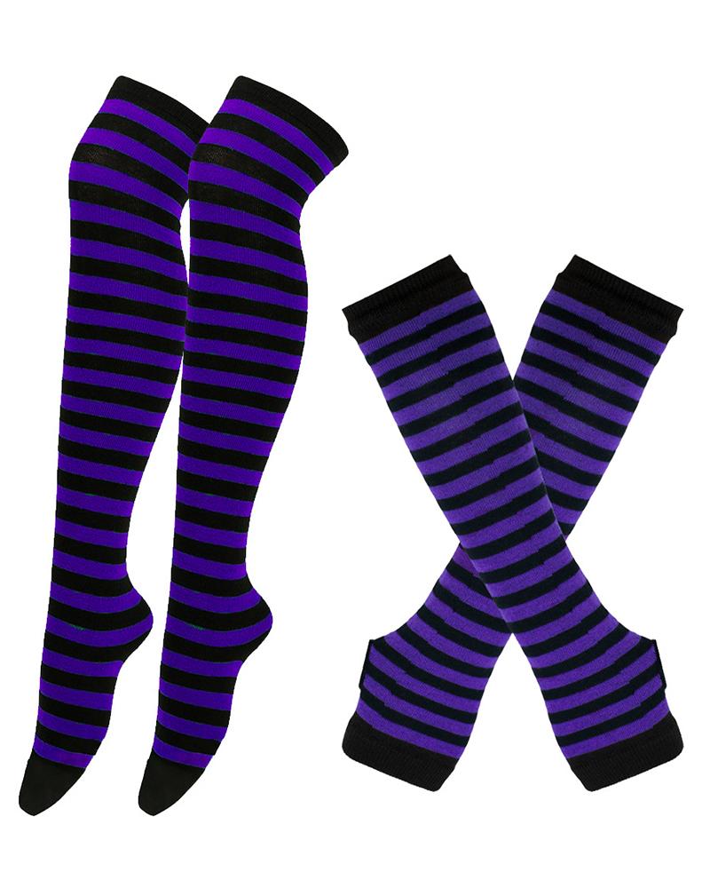 

Halloween Striped Cosplay Stockings With Gloves, Blue