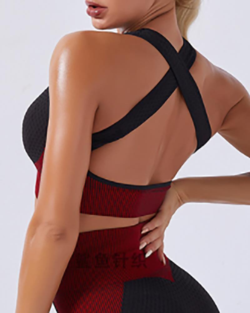 

Colorblock Seamless Crisscross Backless Active Top, Red