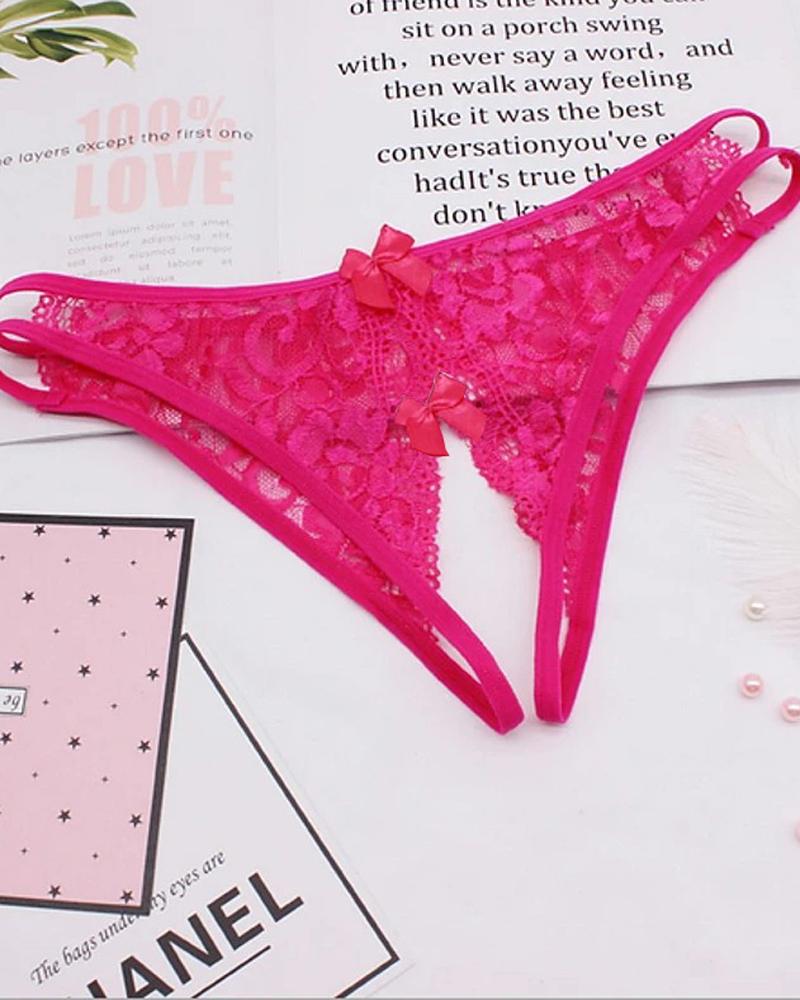 Buy Cutout Crochet Lace Bowknot Design Crotchless Thong. Picture