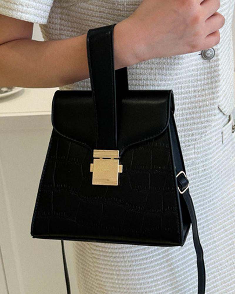 

Crocodile Press Lock Top Handle Flap Crossbody Handbag, Black