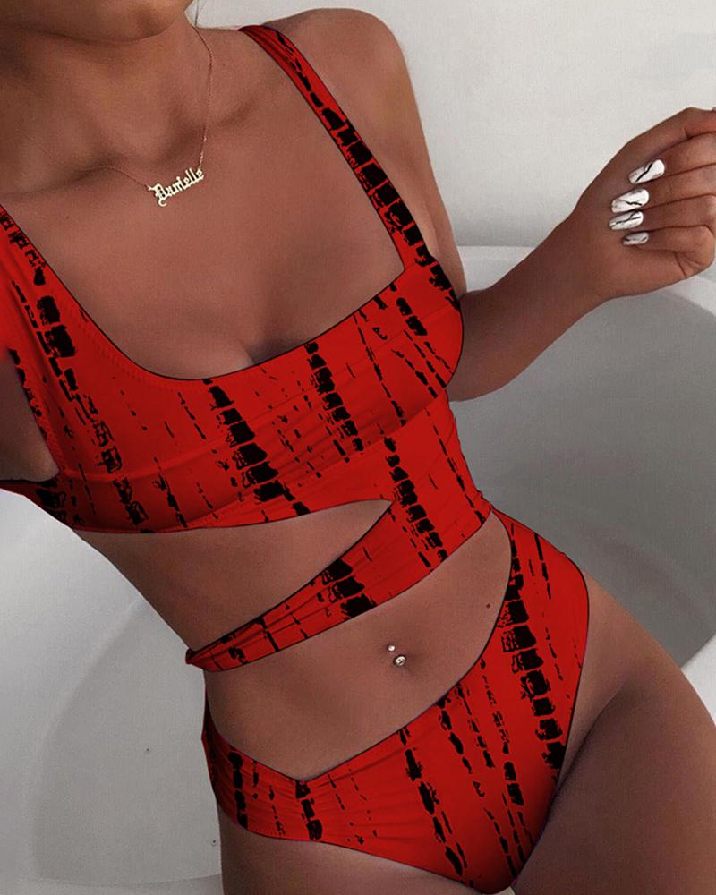 

Cutout Tie Dye Print One-Piece Swimsuit, Red