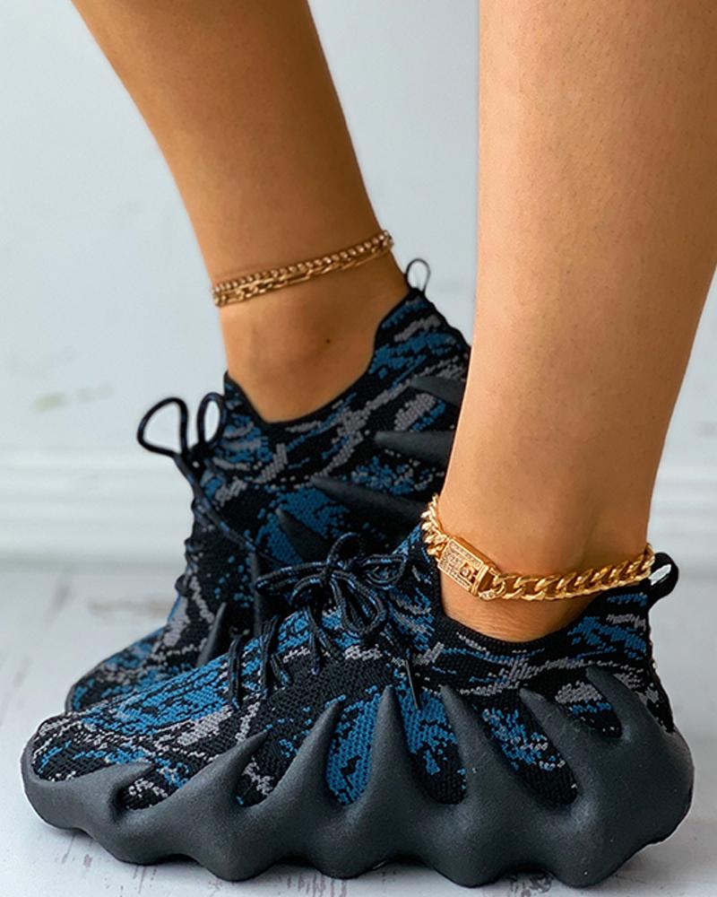 

Colorblock Lace-up Breathable Muffin Sneaker, Black