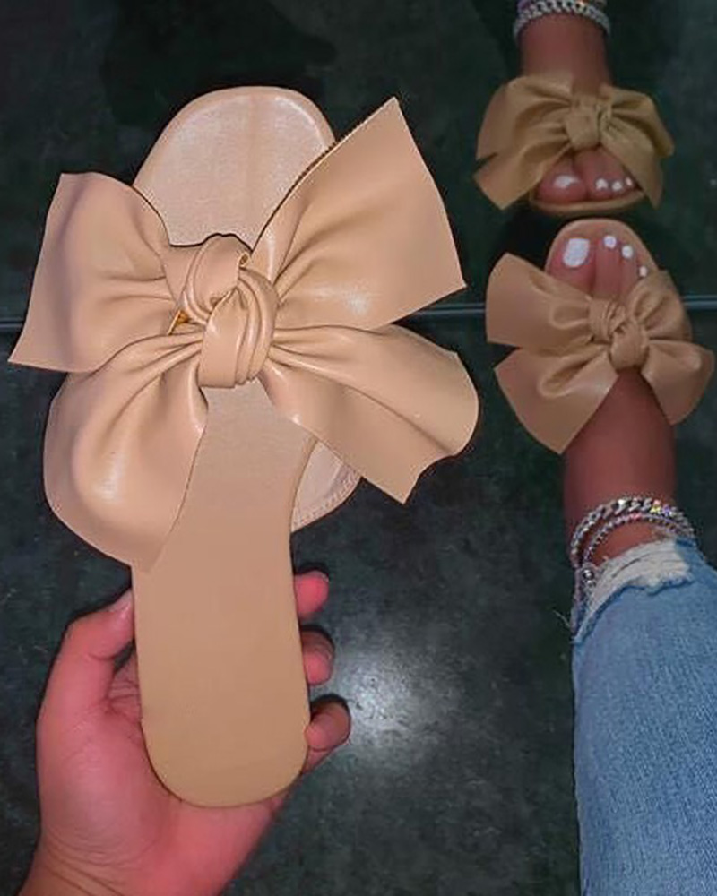 

Bowknot Design One Strap Slippers, Apricot