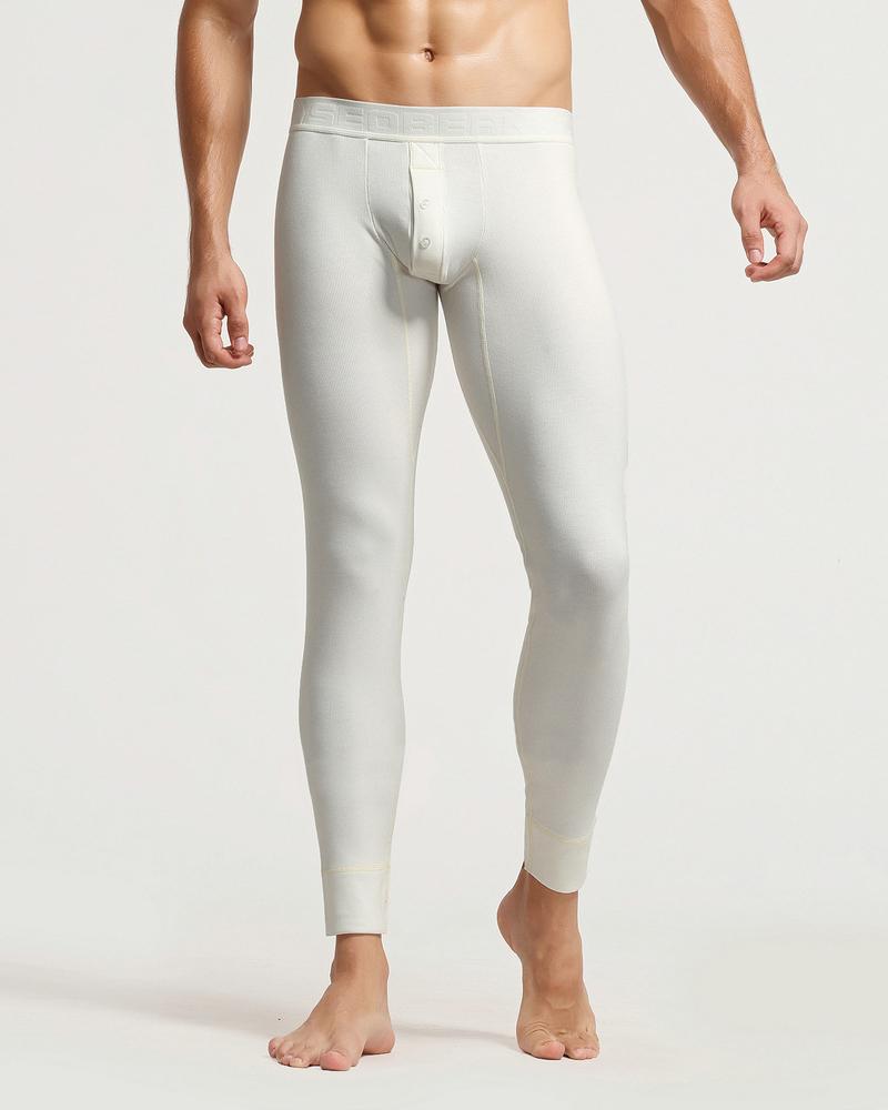 

Men Plain Button Design Leggings, White