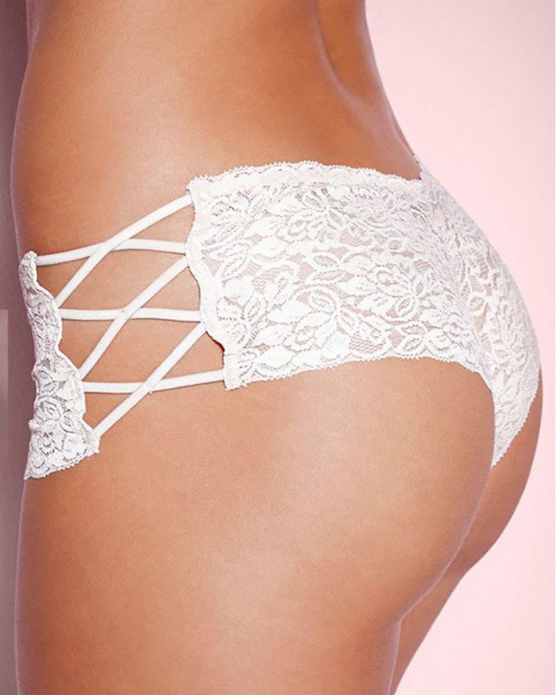 

Side Lace-up Crochet Lace Panty, White