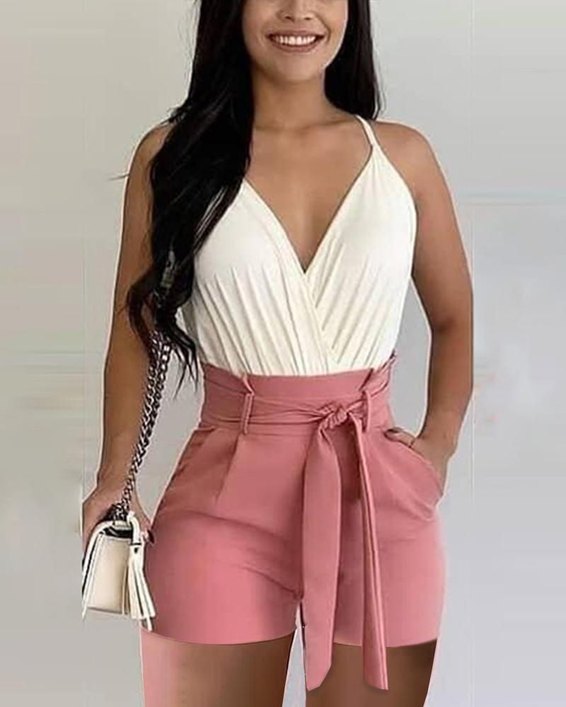 

Spaghetti Strap Bodysuit & Shorts Set, Style1