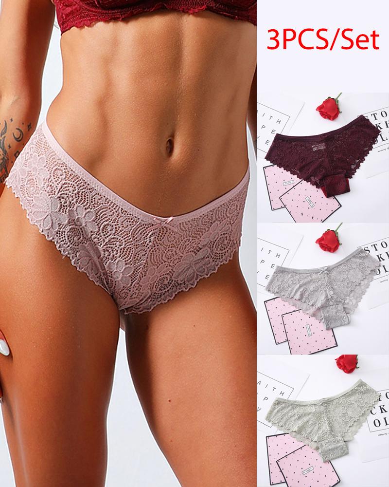 

3PCS/Set Guipure Lace Panty(Colors Sent Randomly), Multicolor