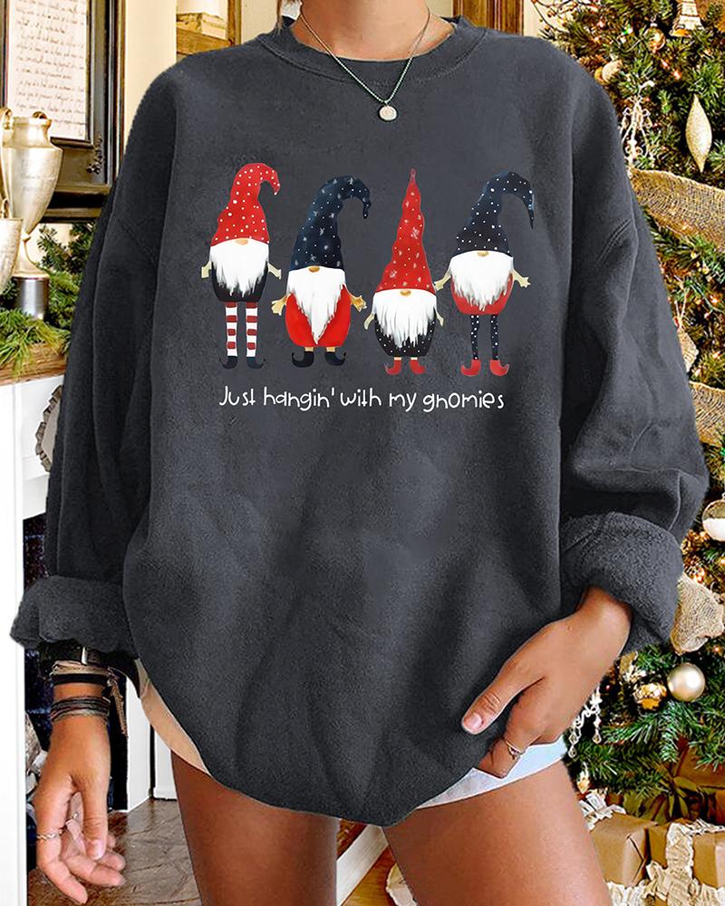 

Christmas Elf Print Long Sleeve Sweatshirt, Gray