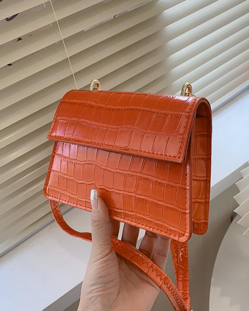 

Croc Embossed Flap Shoulder Bag, Orange