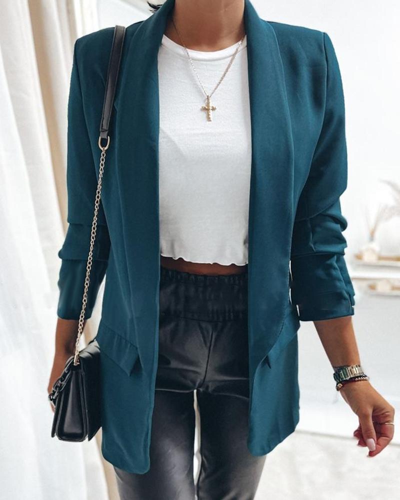 

Shawl Neck Fake Pocket Blazer Coat, Dark green