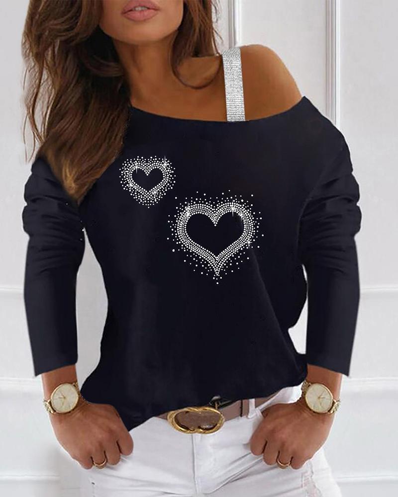 

Valentine' Day Rhinestone Heart / Fingers Pattern One Shoulder Top, Style4